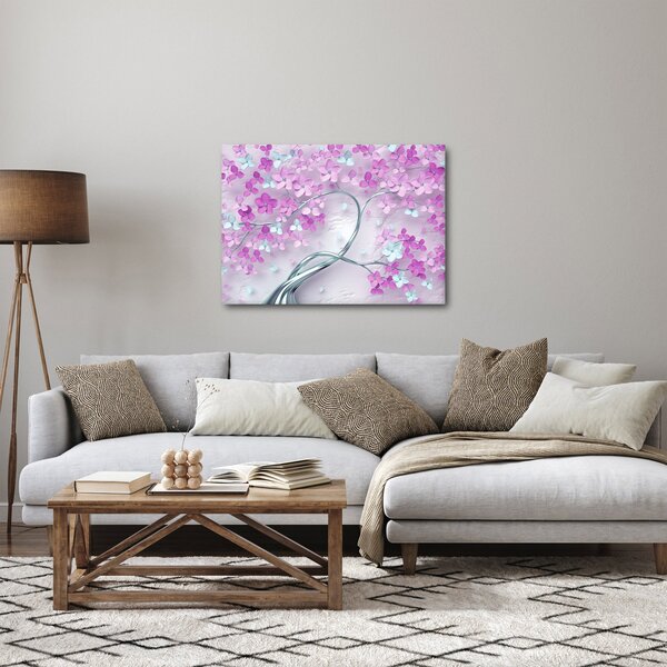 Obraz květů na stříbrném kmeni - abstrakt (70x50 cm)