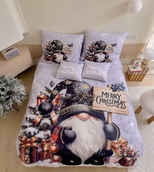 3 dílné povlečení Polycotton Vánoční Gnome černý 200x140cm+90x70cm TiaHome