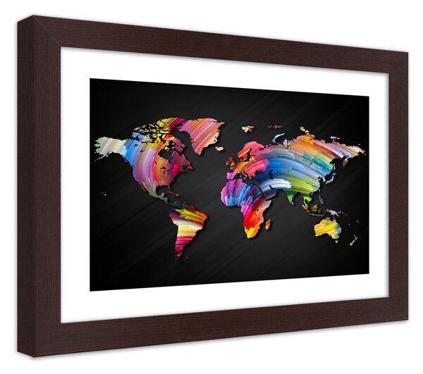 Gario Plakát Mapa světa v různých barvách Barva rámu: Hnědá, Velikost: 100 x 70 cm