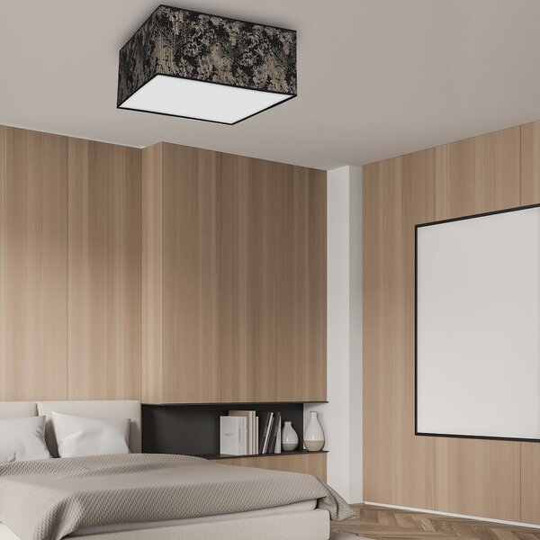 Stropní svítidlo Satino Square, 1x černé/zlaté textilní stínítko, (bílé plexisklo), (40 cm)