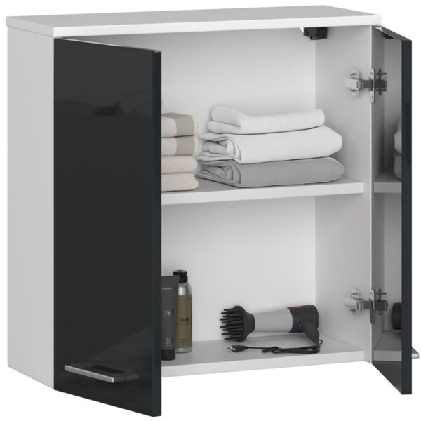 Ak furniture Závěsná koupelnová skříňka Fin 60 cm bílá/grafitová lesk