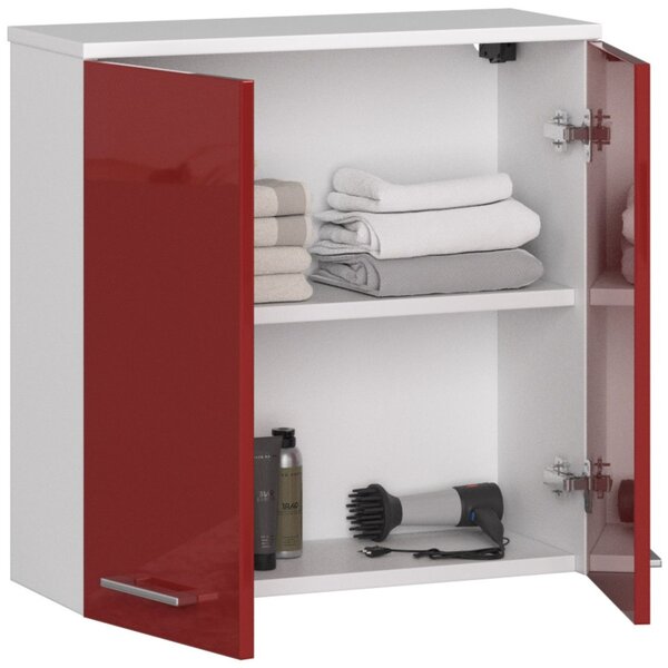 Ak furniture Závěsná koupelnová skříňka Fin 60 cm bílá/červená lesk
