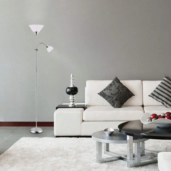 Rabalux 4064 ACTION - Stojací lampa s bodovkou na čtení v satinovaném chromu, 1 x E27 + 1x E14, 178cm (Stojací čtecí lampa do obýváku )