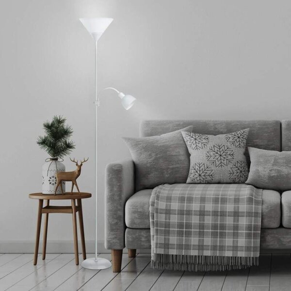 Rabalux 4061 ACTION - Stojací lampa s bodovkou na čtení v bílé barvě, 1 x E27 + 1x E14, 178cm (Stojací čtecí lampa do obýváku - barva bílá)