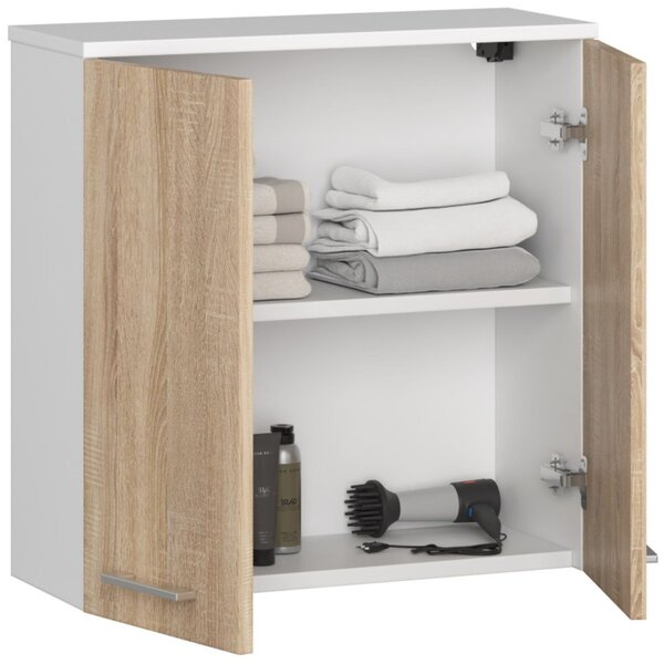 Ak furniture Závěsná koupelnová skříňka Fin 60 cm bílá/sonoma
