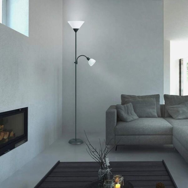 Rabalux 4062 ACTION - Černá stojací lampa s bodovkou na čtení, 1 x E27 + 1x E14, 178cm (Stojací čtecí lampa do obýváku - barva černá)