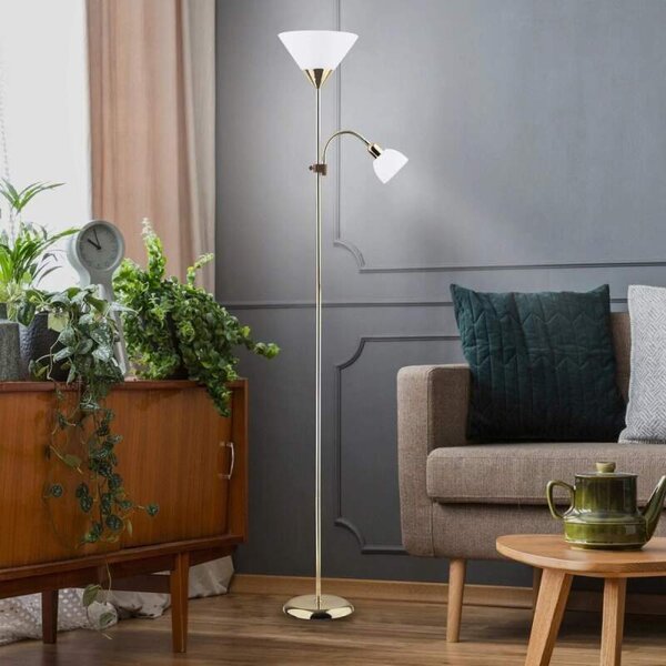 Rabalux 4060 ACTION - Stojací lampa se čtecí bodovkou ve zlaté barvě, 1 x E27 + 1 x E14, 178cm (Stojací lampa na čtení ve zlaté barvě)