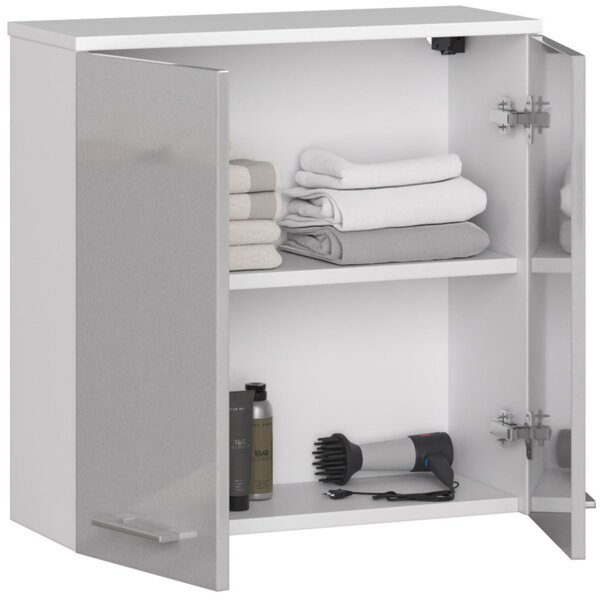 Ak furniture Závěsná koupelnová skříňka Fin 60 cm bílá/stříbrná lesk