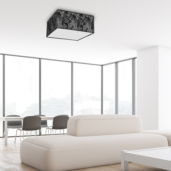 Stropní svítidlo Satino Square, 1x černé/stříbrné textilní stínítko, (bílé plexisklo), (40 cm)