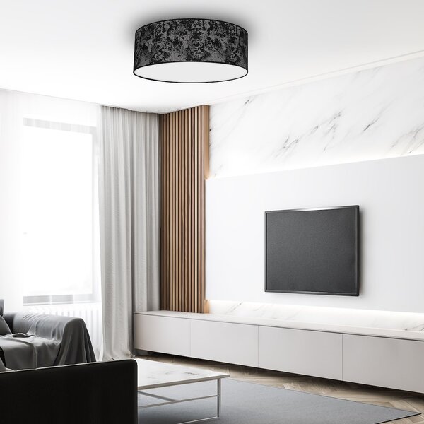 Stropní svítidlo Satino Round, 1x černé/stříbrné textilní stínítko, (bílé plexisklo), (fi 50 cm)