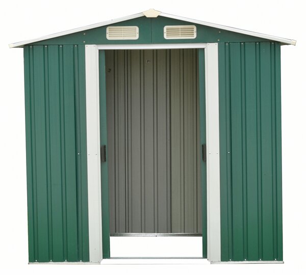KONDELA Plechový zahradní domek na nářadí, zelená / bílá, 2x1,3x1,8 m, HAMAL TYP 1