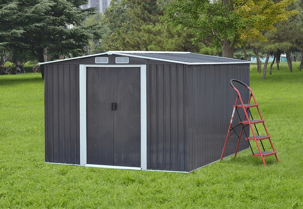 KONDELA Plechový zahradní domek na nářadí, šedá / bílá, 2,6x3, 1m, HAMAL TYP 3