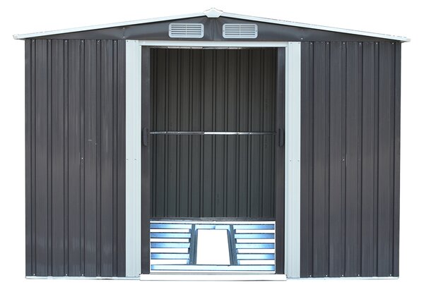 KONDELA Plechový zahradní domek na nářadí, šedá / bílá, 2,6x3, 1m, HAMAL TYP 3