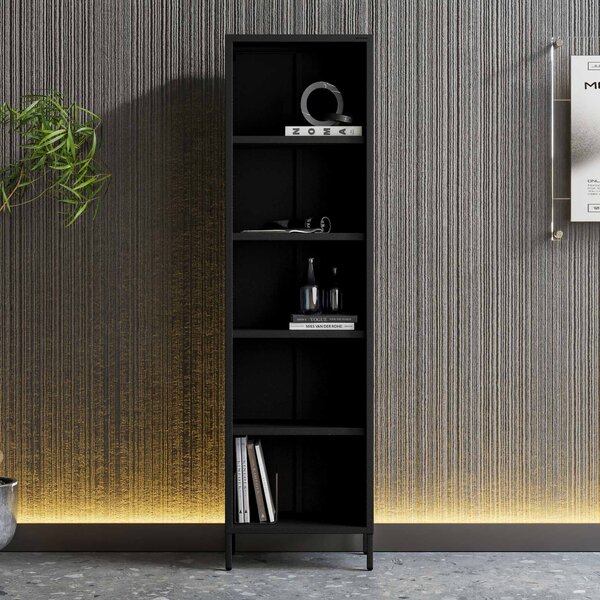 Černý kovový regál na knihy MARIO Modern 500 x 1800 x 350 mm