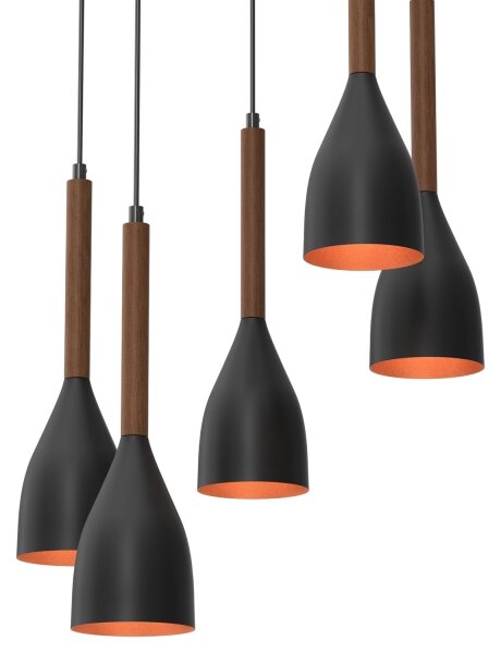 Lustr na lanku MUZA 5xE27/15W/230V černá/hnědá/měděná/buk