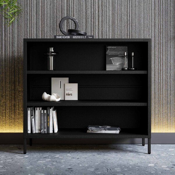 Černý kovový regál s policemi LUCA Modern 1000 x 900 x 350 mm