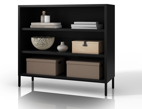 Černý kovový regál s policemi LUCA Modern 1000 x 900 x 350 mm