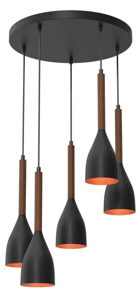 Lustr na lanku MUZA 5xE27/15W/230V černá/hnědá/měděná/buk