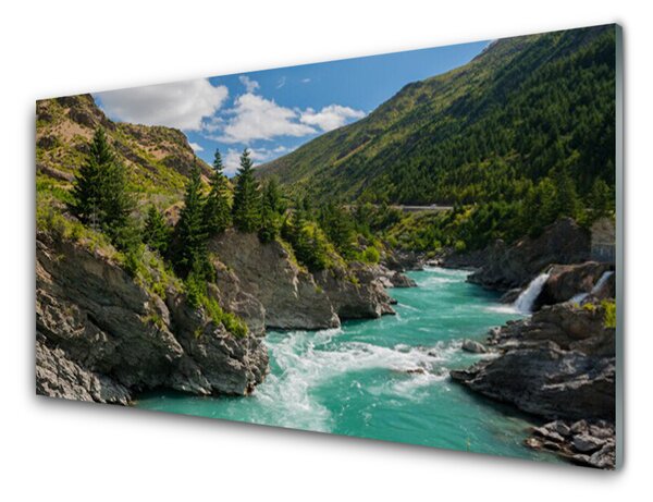 Kuchyňský skleněný panel Hory Řeka Krajina 140x70 cm