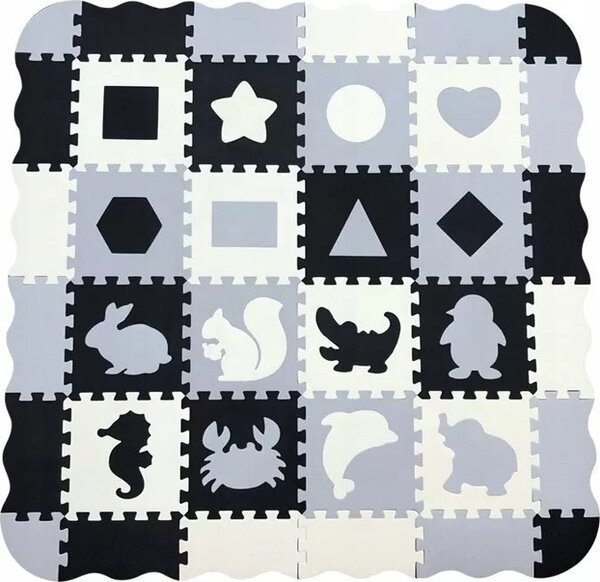 Matadi Pěnové puzzle šedé Zvířátka a tvary (28x28)