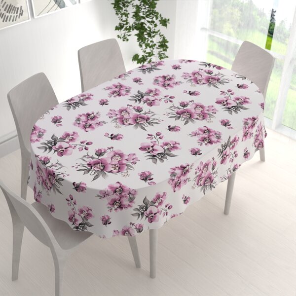 Biante Bavlněný oválný ubrus Sandra SA-623 Lila orchideje na bílém 50x100 cm