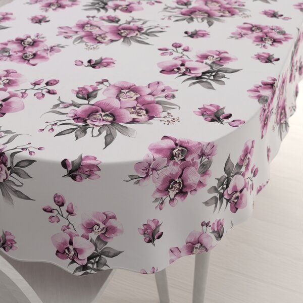 Biante Bavlněný oválný ubrus Sandra SA-623 Lila orchideje na bílém 50x100 cm