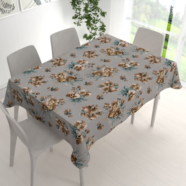 Biante Bavlněný obdélníkový ubrus Sandra SA-622 Hnědé orchideje na šedém 50x100 cm