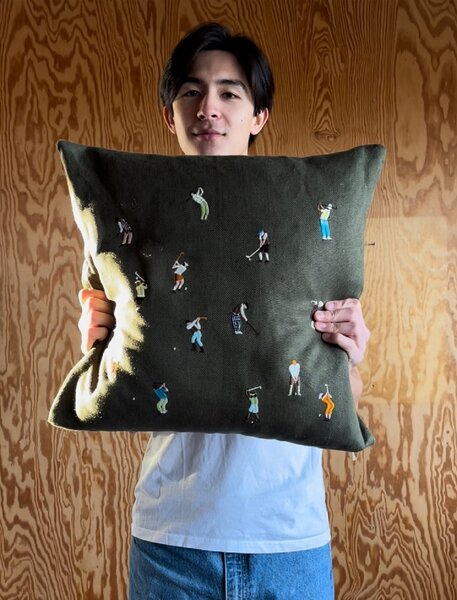 Lněný povlak na polštář Golfers Embroidered 48 × 48 cm