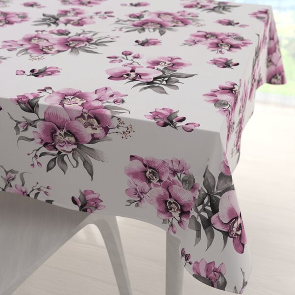 Biante Bavlněný čtvercový ubrus Sandra SA-623 Lila orchideje na bílém 40x40 cm