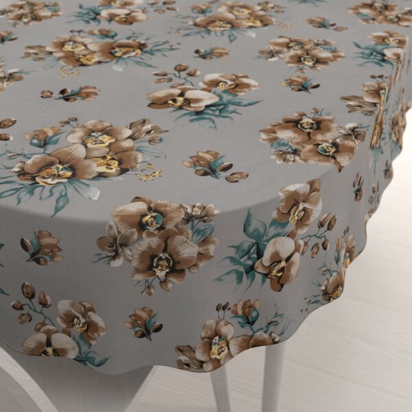 Biante Bavlněný oválný ubrus Sandra SA-622 Hnědé orchideje na šedém 50x100 cm
