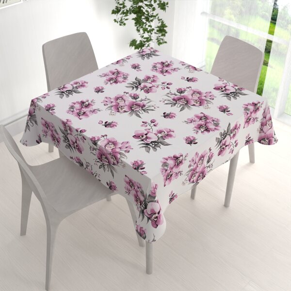 Biante Bavlněný čtvercový ubrus Sandra SA-623 Lila orchideje na bílém 40x40 cm