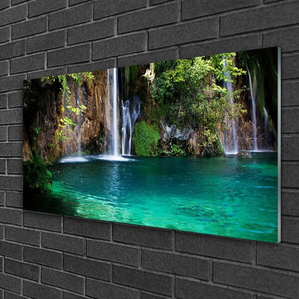 Obraz na skle Jezero Vodopád Příroda 100x50 cm 2 Přívěsky