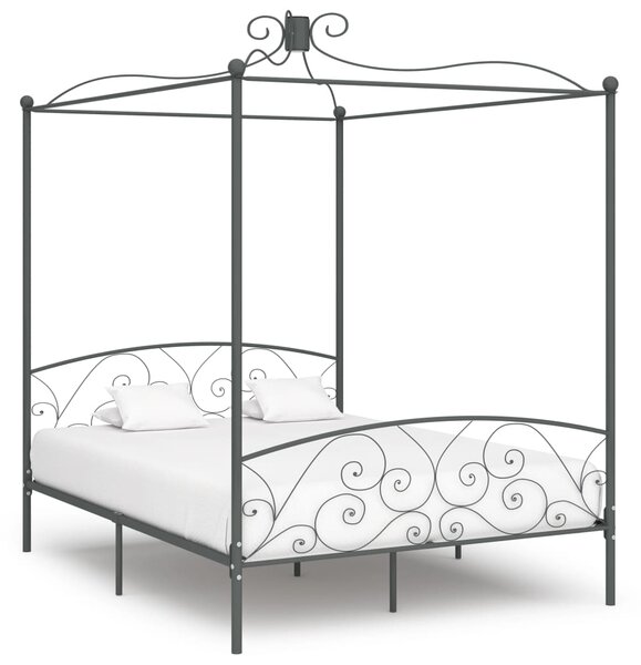 Rám postele s nebesy šedý kovový 160 x 200 cm