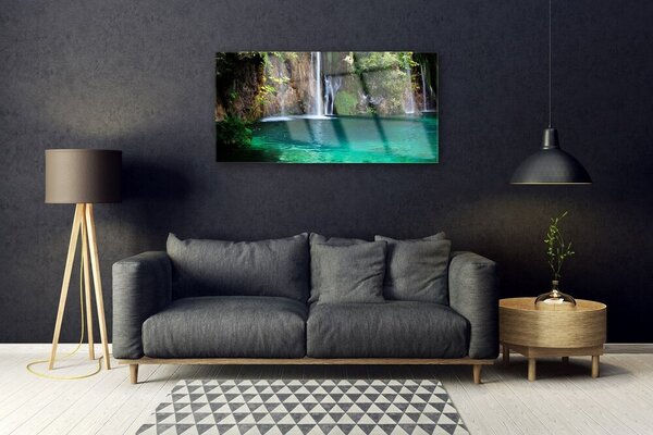 Obraz na skle Jezero Vodopád Příroda 100x50 cm 2 Přívěsky
