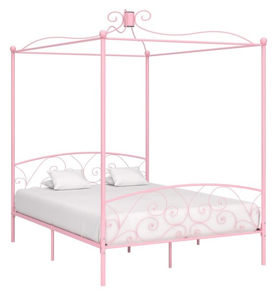 Rám postele s nebesy růžový kovový 160 x 200 cm