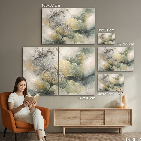 DUBLEZ | Velký dřevěný obraz - Ginko Gold Panorama | UV tisk, Premium