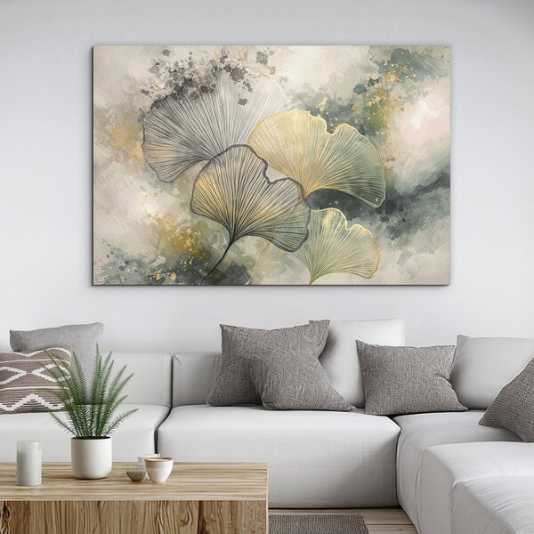 DUBLEZ | Velký dřevěný obraz - Ginko Gold Panorama | UV tisk, Premium