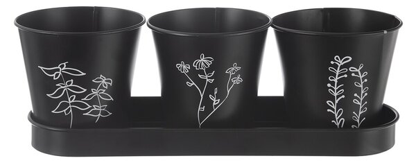 Květináč bylinky BLACK pr. 11cm 3 ks s podtáckem