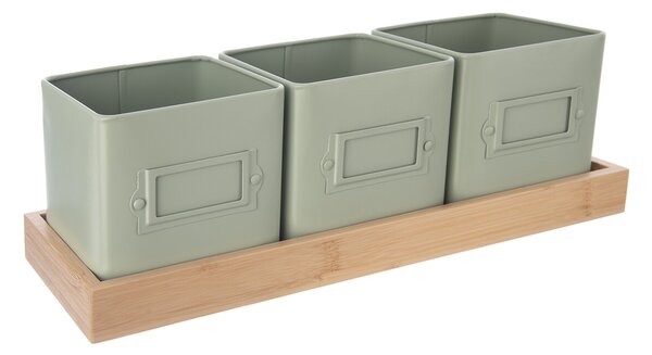 Květináč bylinky GREENISH 11,5x11,5 cm 3 ks+podtácek