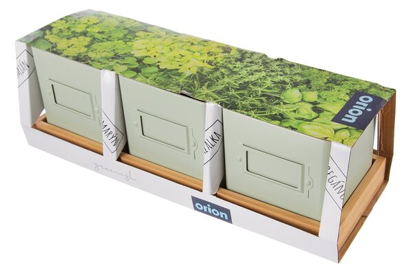 Květináč bylinky GREENISH 11,5x11,5 cm 3 ks+podtácek