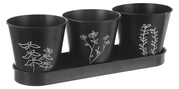 Květináč bylinky BLACK pr. 11cm 3 ks s podtáckem