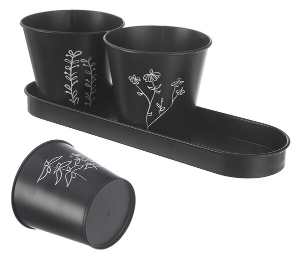 Květináč bylinky BLACK pr. 11cm 3 ks s podtáckem