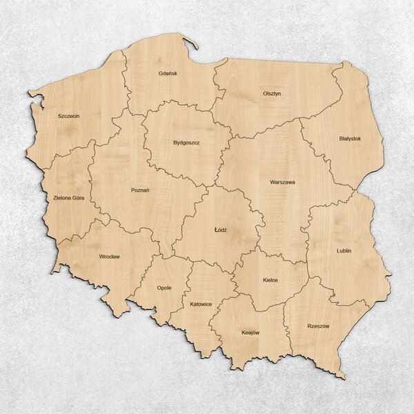 DUBLEZ | Dřevěná mapa Polska na zeď + Okresy | Obraz