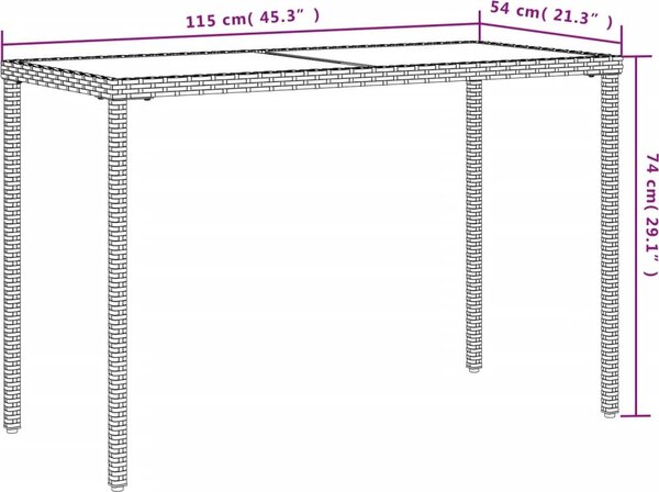 VidaXL Zahradní stůl se skleněnou deskou 115x54x74 cm polyratan [365075] Barva: Černá