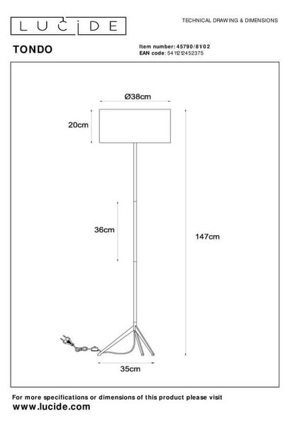 Lucide L457908102 stojací lampa TONDO E27
