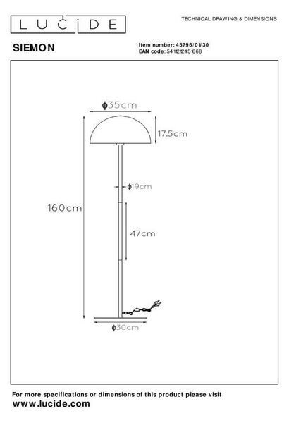 Lucide L457960130 stojací lampa SIEMON E27