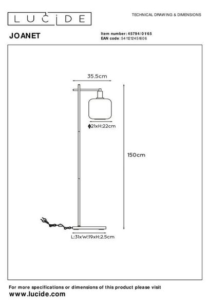 Lucide L457940165 stojací lampa JOANET E27