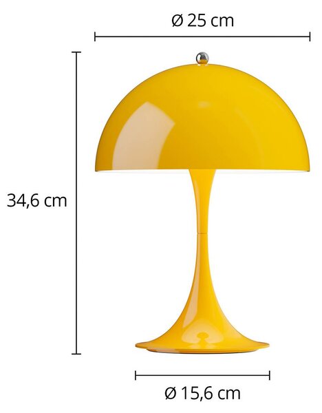 Louis Poulsen Akumulátorová lampa Panthella PORTABLE 250, žlutá, IP44, stmívatelný, Žlutá / oranžová, Obývací pokoj / jídelna, Plast, Moderní