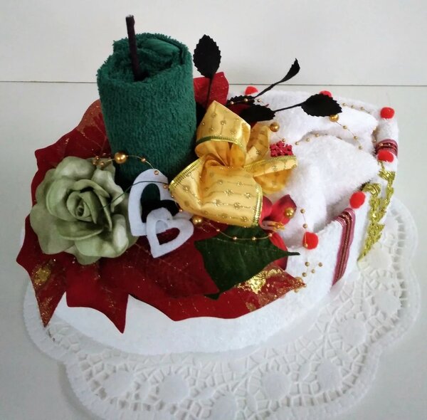 Textilní dort jednopatrový Růže zelená