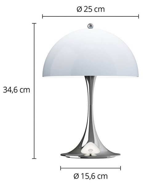 Louis Poulsen Akumulátorová lampa Panthella PORTABLE 250 chrom/modrá, stmívatelný, Chrom / stříbro, Obývací pokoj / jídelna, Plast, Moderní